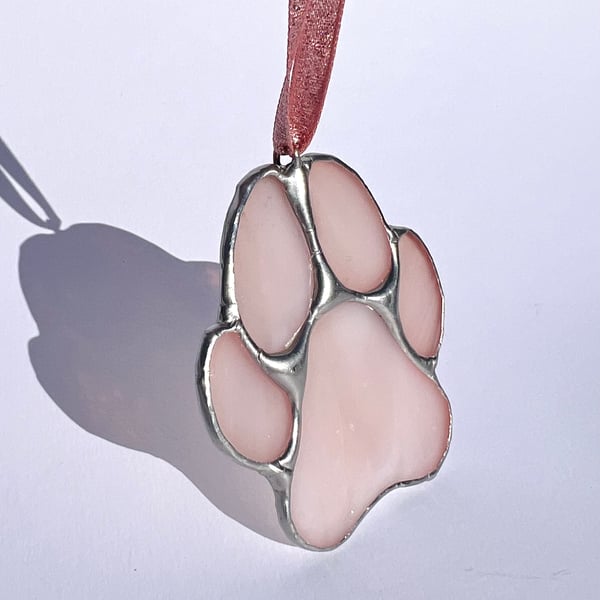 Blush opal stained glass paw decoration - dog lover gift