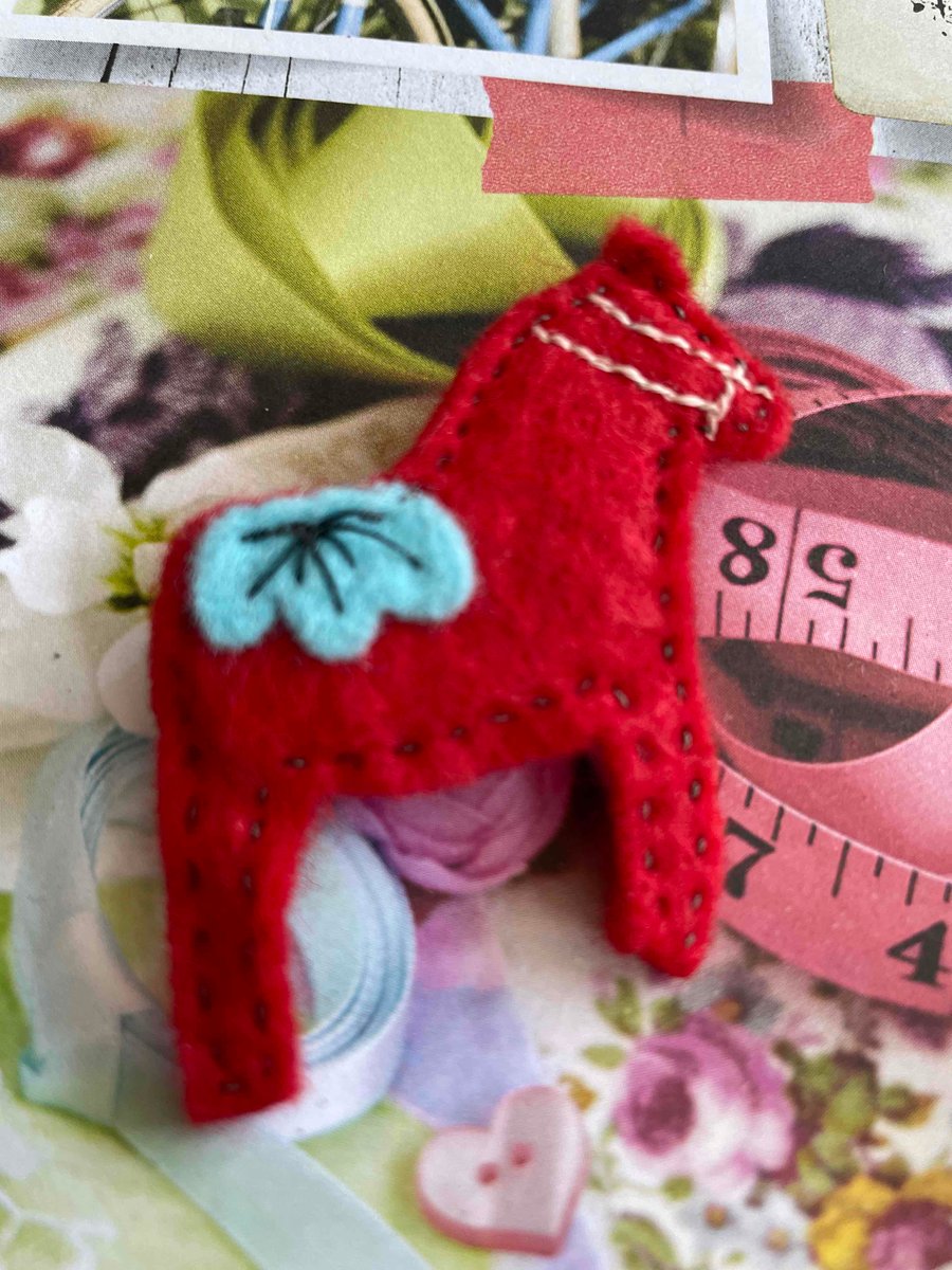 Red Dala Horse Brooch Perfectly Imperfect