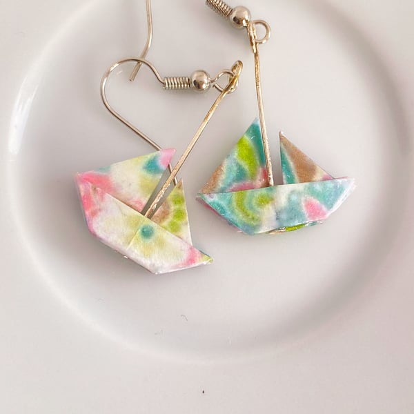 Paper Boat Earrings, Origami Boat Earrings, Paper Boat Earrings, Dangle Earrings