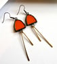 Persimmon orange stained glass dangles with hammered brass, festive jewellery - Image 4