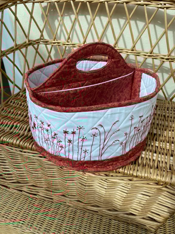 Fabric Workbasket. Craft Carrier with Handle. Handwork Bucket Gift for Crafter. 