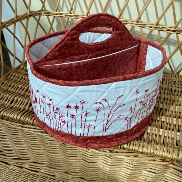 Fabric Workbasket. Craft Carrier with Handle. Handwork Bucket Gift for Crafter. 