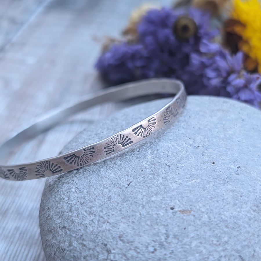 Sterling Silver Sunburst Patterned Bangle - JBJ5018