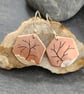 Tree landscape hexagon shaped earrings in copper and sterling silver