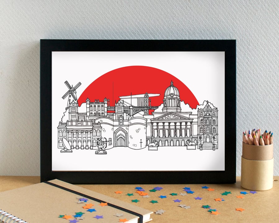 Nottingham Skyline Print - with Nottingham Forest's City Ground