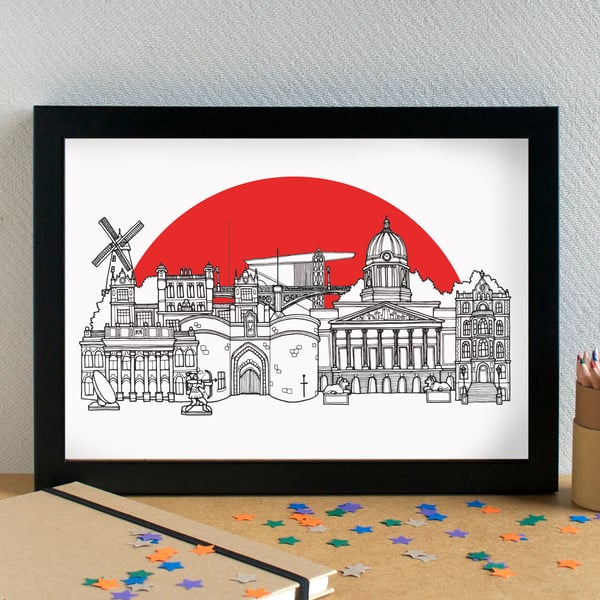 Nottingham Skyline Print - with Nottingham Forest's City Ground