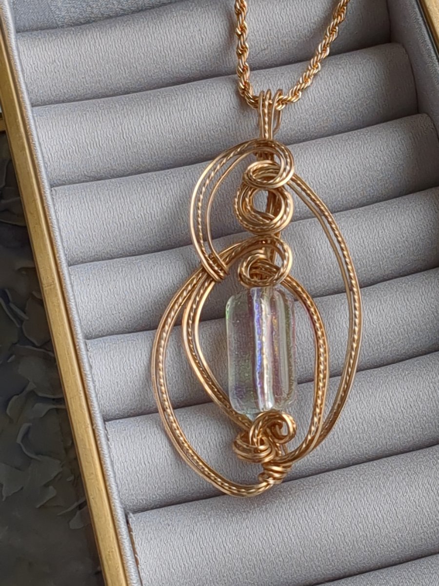 Dichroic in 14ct gold filled wire wrapped pendant 