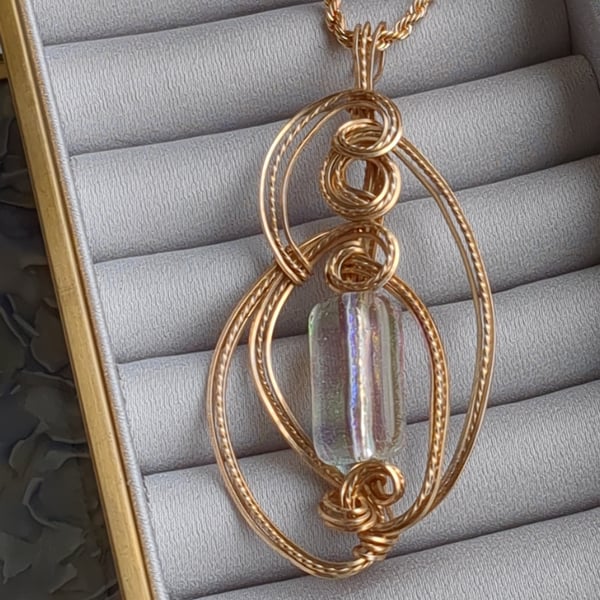Dichroic in 14ct gold filled wire wrapped pendant 