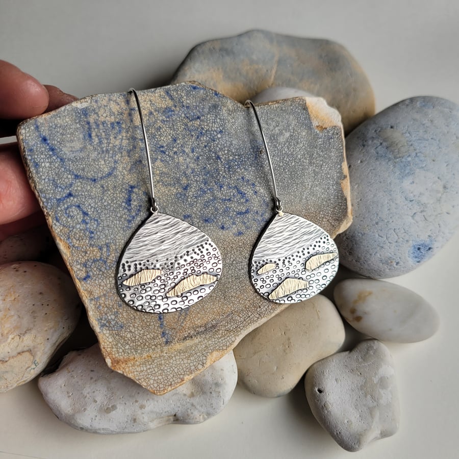 Sterling Silver and 9ct Gold Seashore Drop Earrings