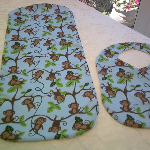 Monkeys Swinging in Trees Burp Cloth and Bib Set
