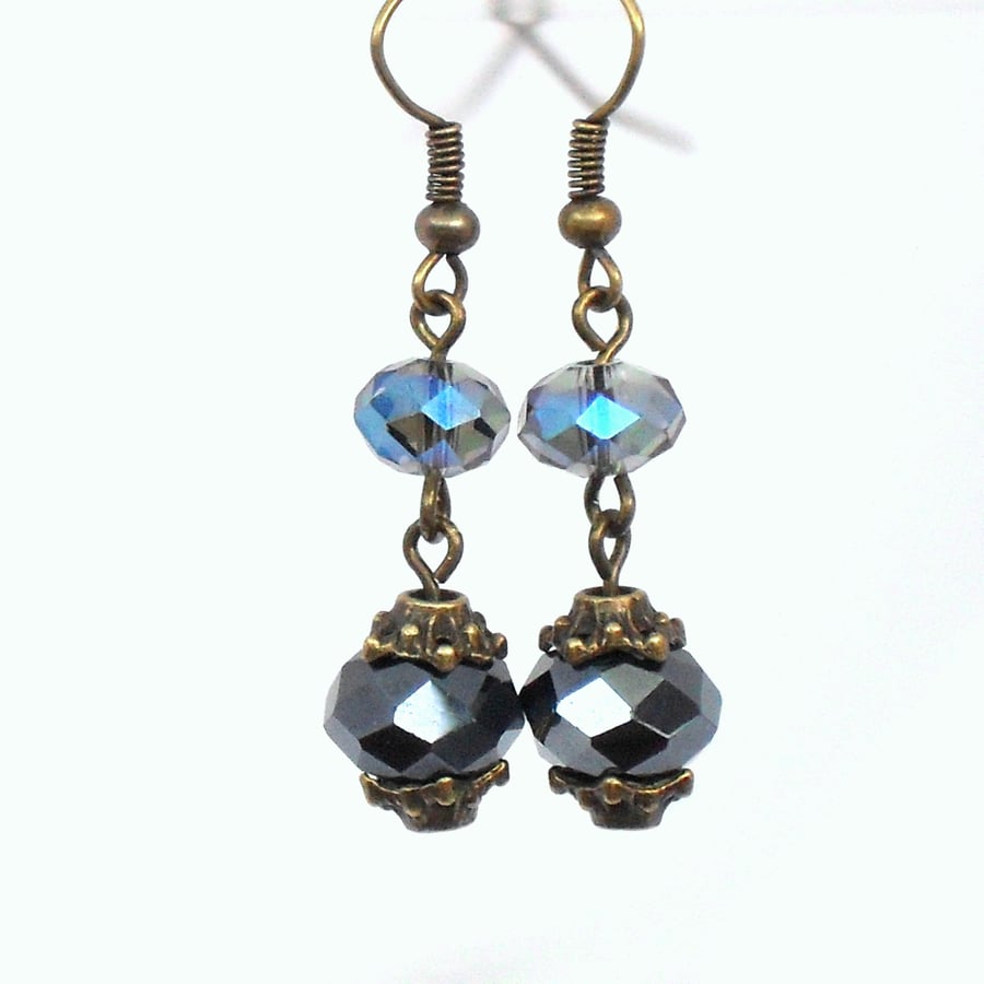 Jet black & blue crystal earrings