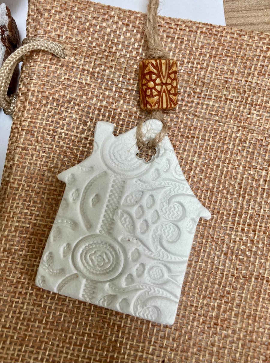 Hand Made Clay Aromatherapy Diffuser Embossed House Decorative Hanging