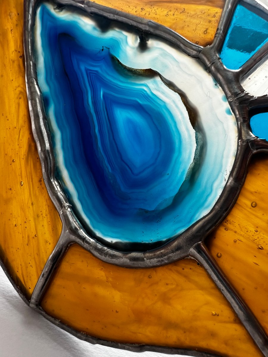 Toffee and blue agate stained glass suncatcher