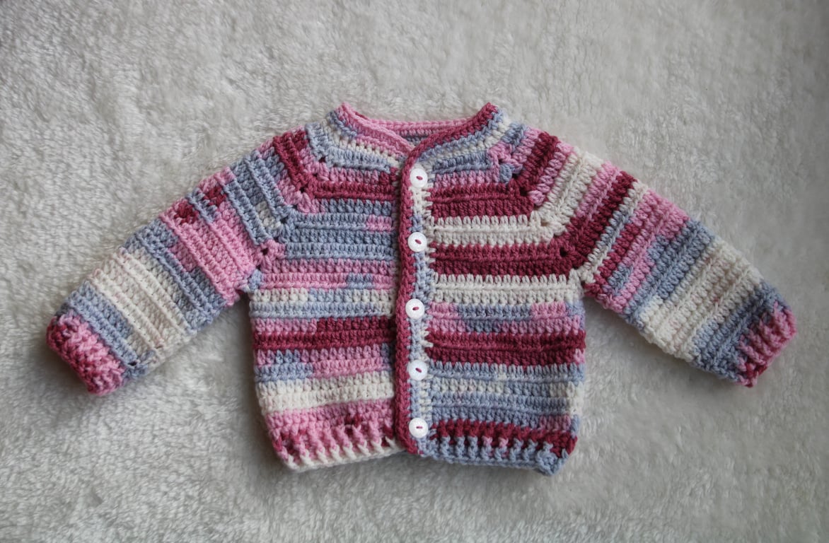 Baby Girl Cardigan - 0-3 Months Baby - Pink Grey White - Gift for a New Baby 