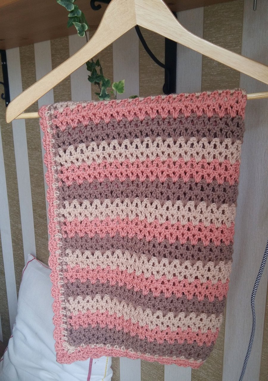Handmade Crochet Baby Blanket. Pram, Crib, Car Seat, New Baby Gift present