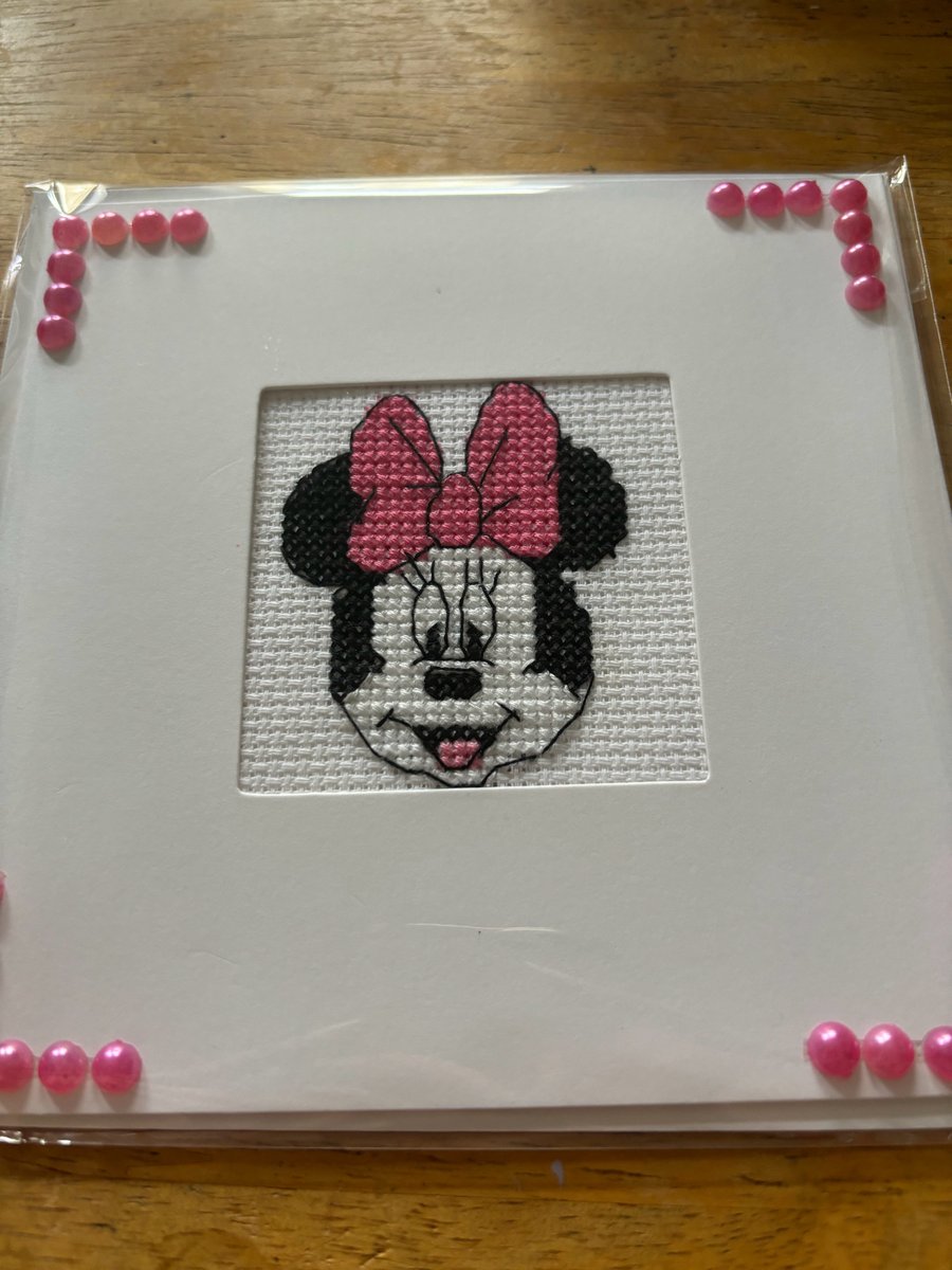 Minnie Mouse cross stitched card
