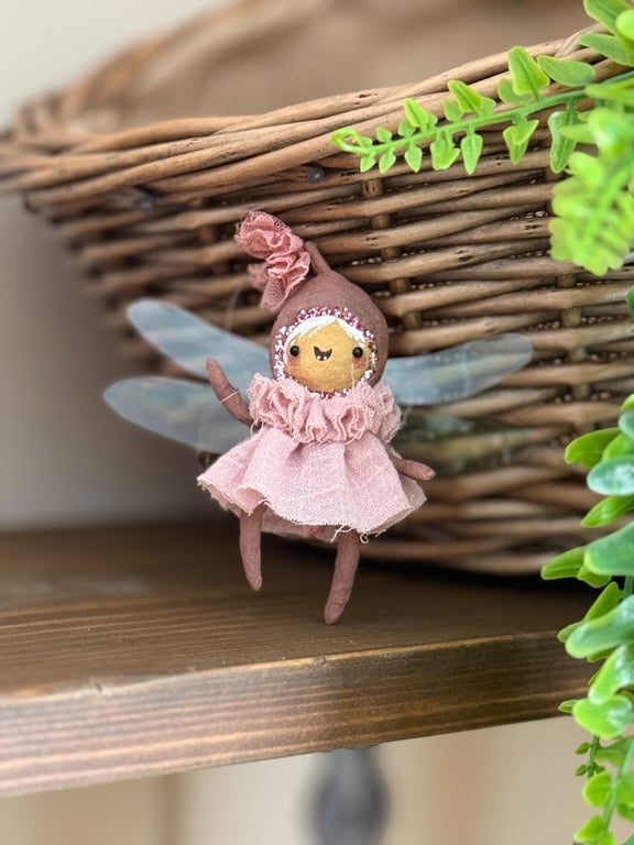 Pink Fairy Miniature Art Doll Hanger Inge