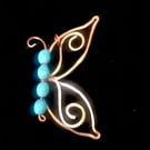 Butterfly Pendant - Turquoise Oval Beads Wire Wrap In Copper
