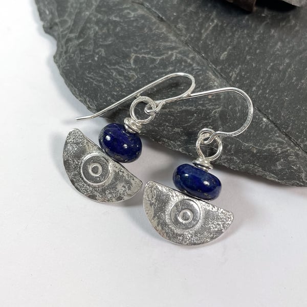  silver and lapis lazuli earrings Ulu tribal blade