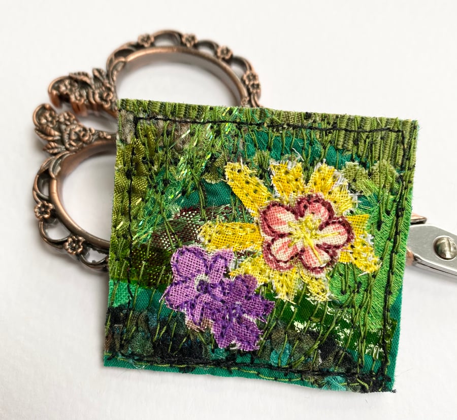 Upcycled flower garden brooch pin or badge. 