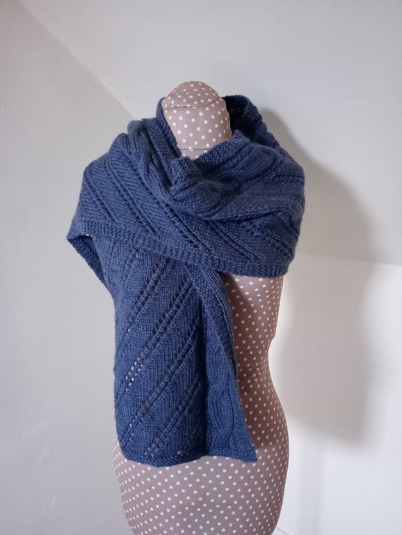 Made to Order: Dark Moon - Hand knitted scarf with lace and cabled detail