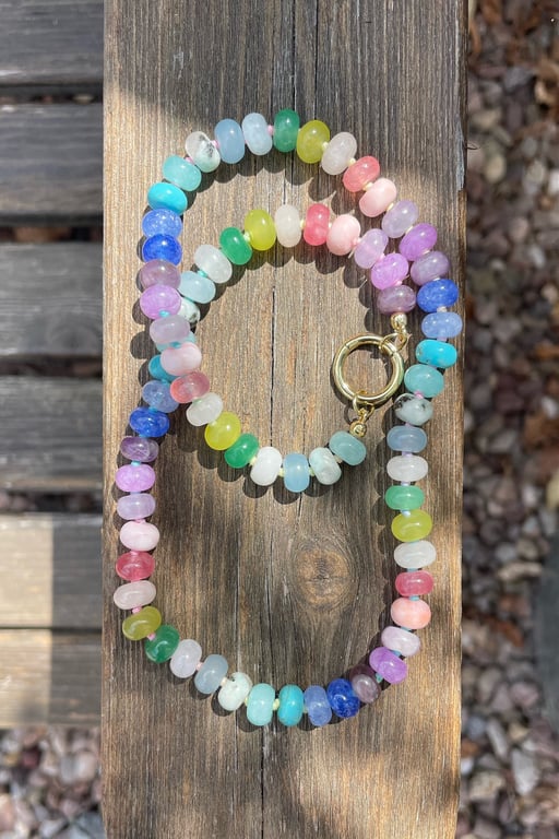  Very Berry Rainbow Hand Knotted Beaded Gemstone Necklace
