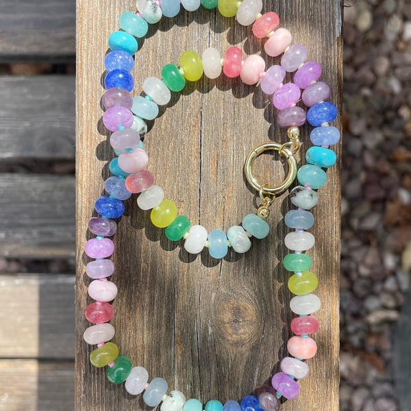  Very Berry Rainbow Hand Knotted Beaded Gemstone Necklace