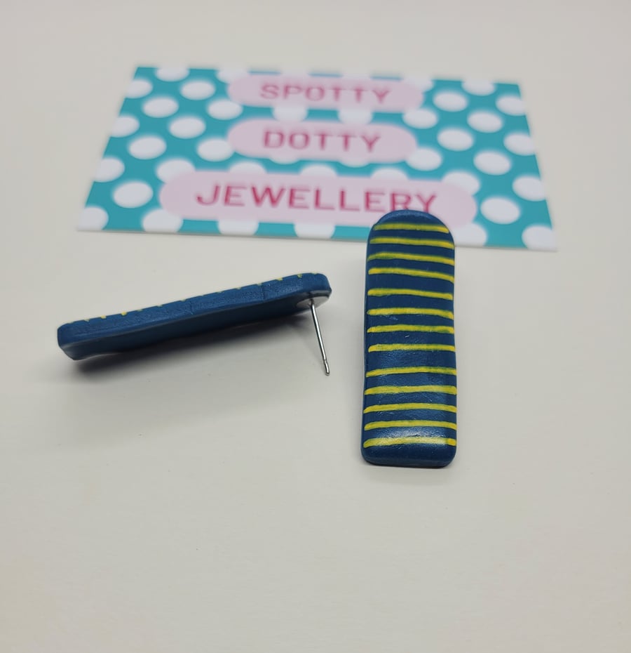 Teal Stripey Polymer Clay Stud Earrings