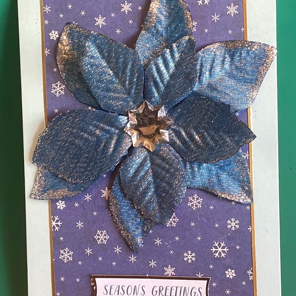 Blue Poinsettia Christmas Card