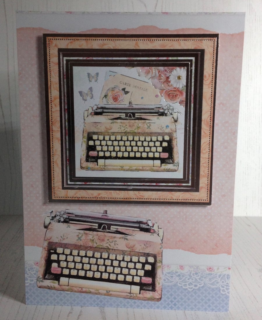 Vintage typewrite and floral card C - 133