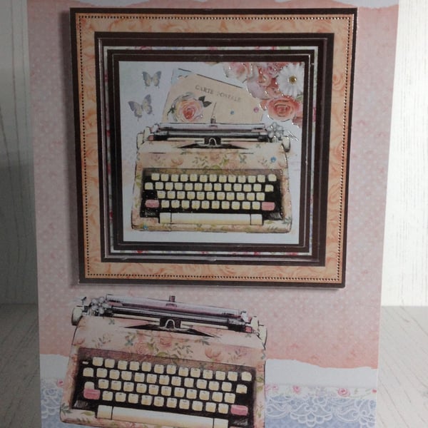 Vintage typewrite and floral card C - 133