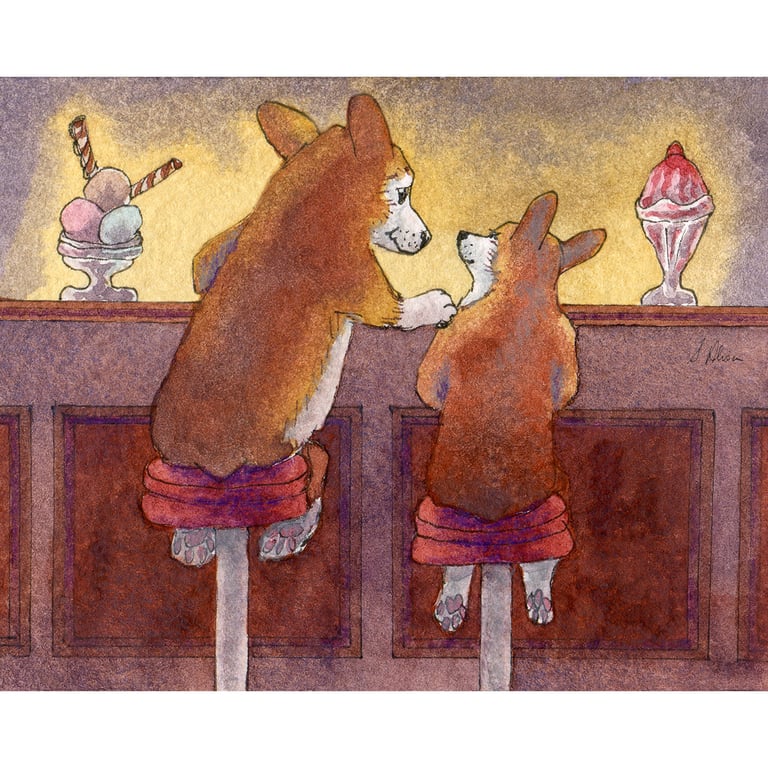 Welsh Corgi Dog Art Print: Secrets and Sundaes from Watercolour Painting