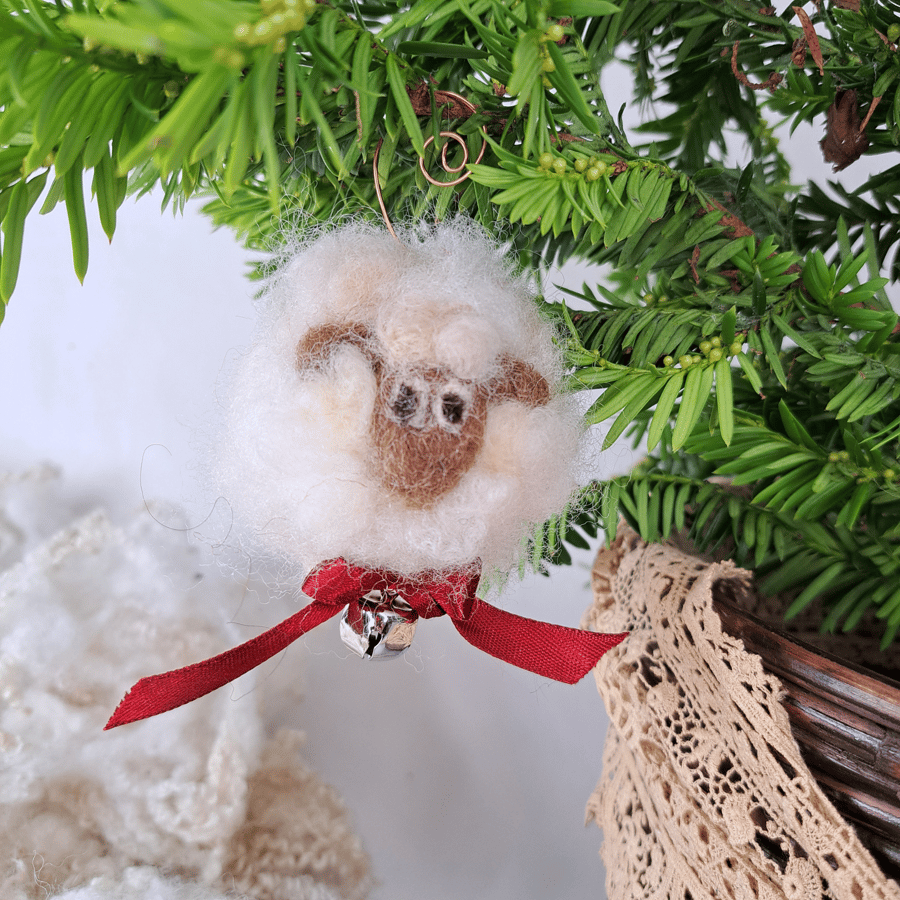 Sheep with a bell Christmas tree ornament H