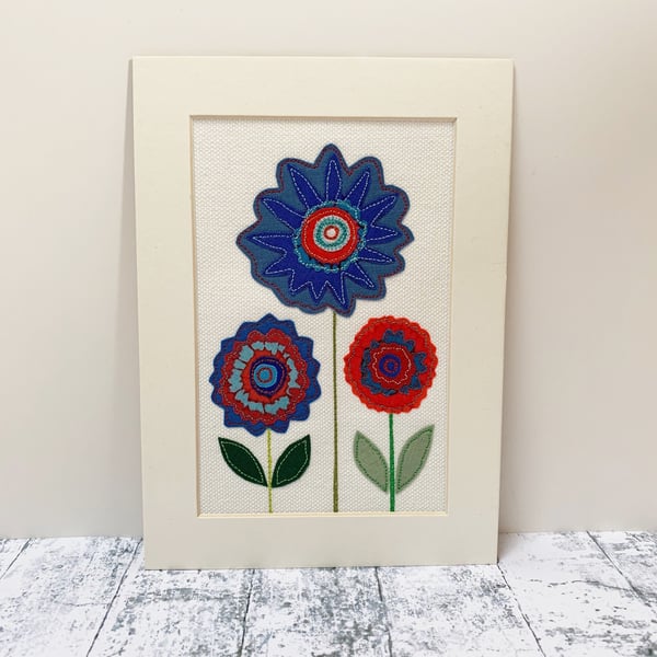 Applique Funky Flowers Unframed Original Art 2