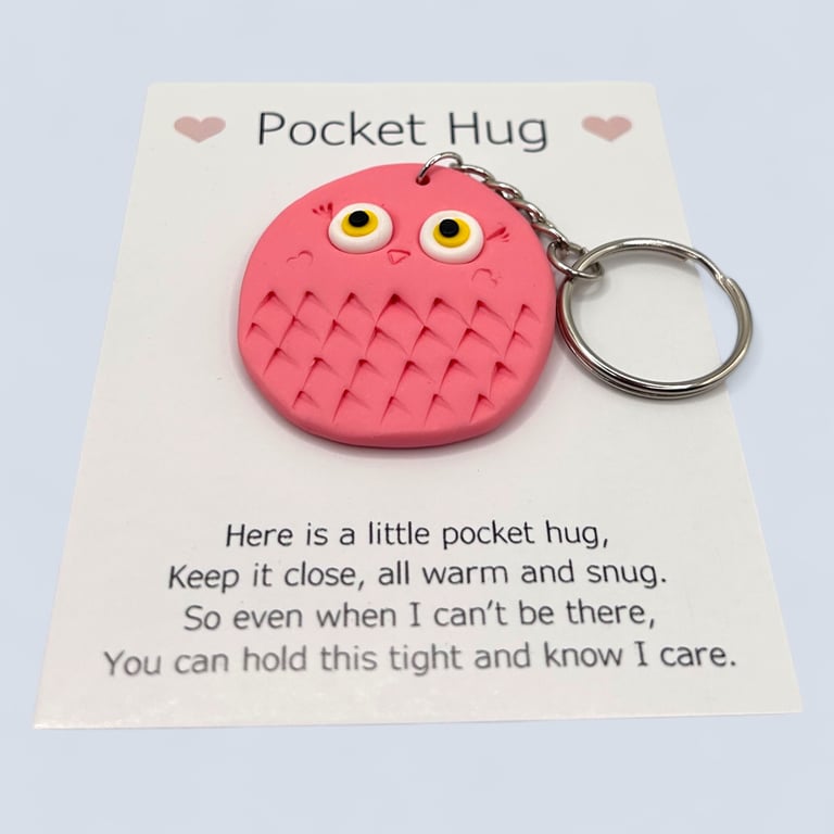 Pink Owl Pocket Hug Keychain or Bag Charm