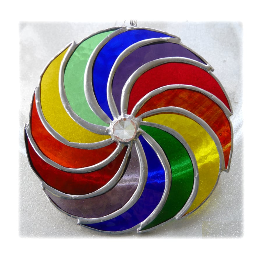 Rainbow Swirls Stained Glass Suncatcher Circular