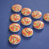 15mm Wooden Floral Buttons Orange Red Yellow Green 10pk Flowers (SF14)