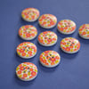 15mm Wooden Floral Buttons Orange Red Yellow Green 10pk Flowers (SF14)