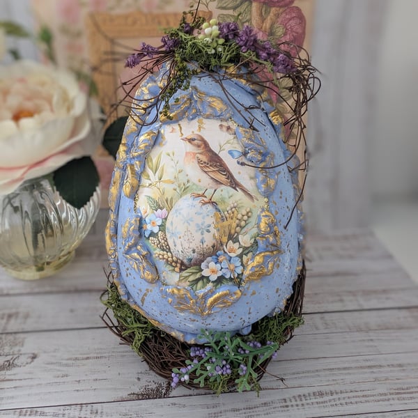Beautiful Forest Egg (Lilac) In a Nest stand OOAK Handcrafted 