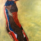 "Like Moa" Inspired by Schiele.  Oil Painting on wood panel 23x16in (59x41cm) 