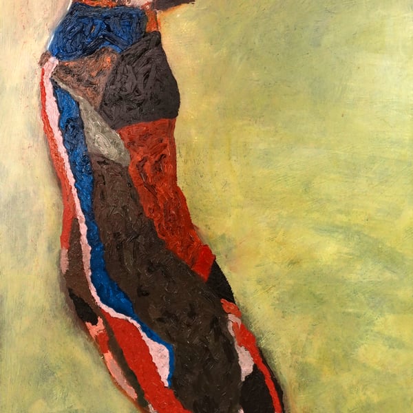 "Like Moa" Inspired by Schiele.  Oil Painting on wood panel 23x16in (59x41cm) 