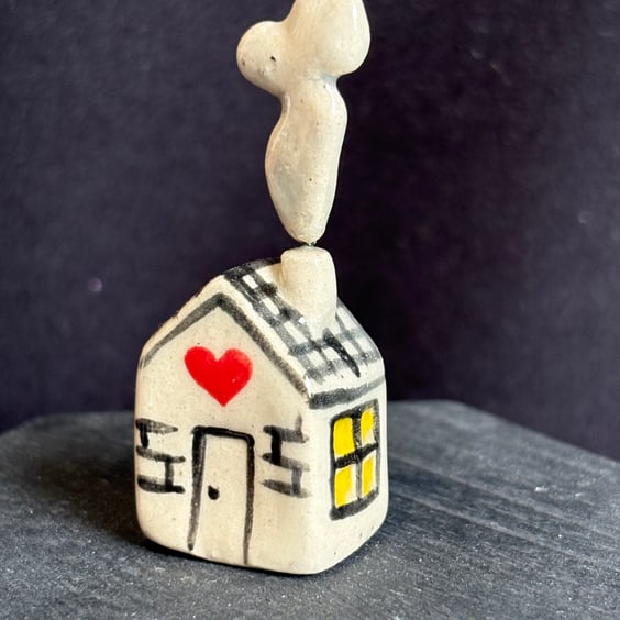 Teeny Hand-painted Ceramic House with Smoking Chimney