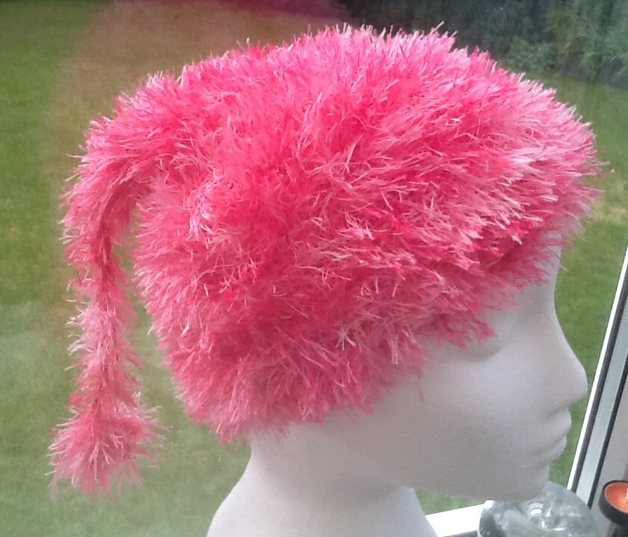 Fluffy Pixie! Child's Fluffy Pink Fantasy Style Knitted Hat, approx up to age 6!