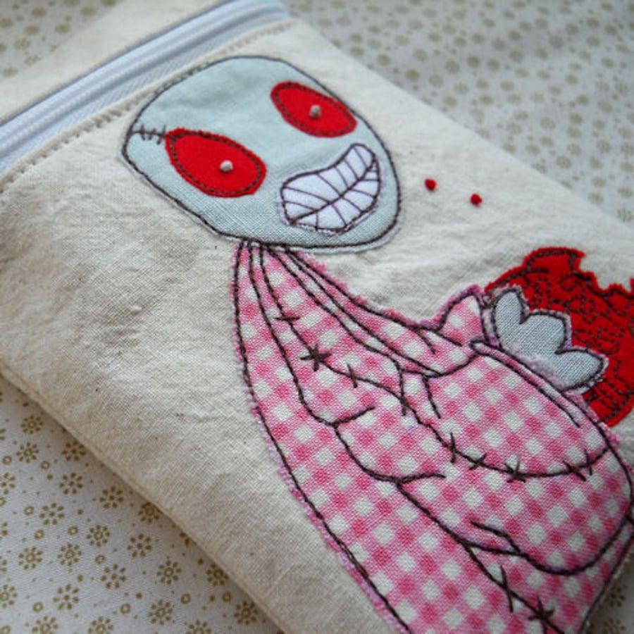 embroidered zombie eating brains - gadget / phone / camera case