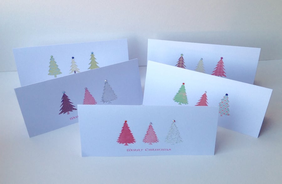 Christmas Cards,Pk of Five,'Festive Firs',Handmade Xmas Cards