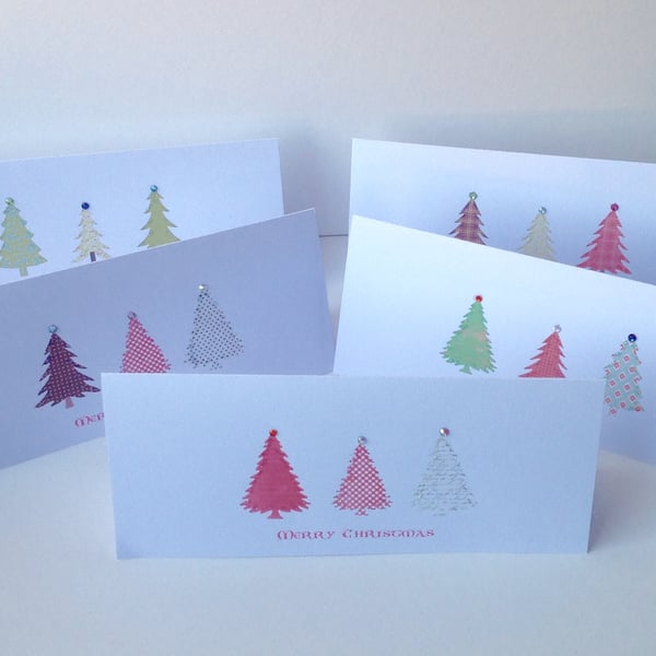 Christmas Cards,Pk of Five,'Festive Firs',Handmade Xmas Cards