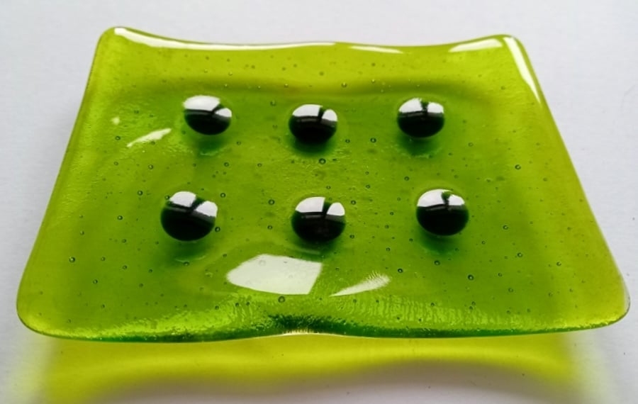 Spring green fused glass soap dish