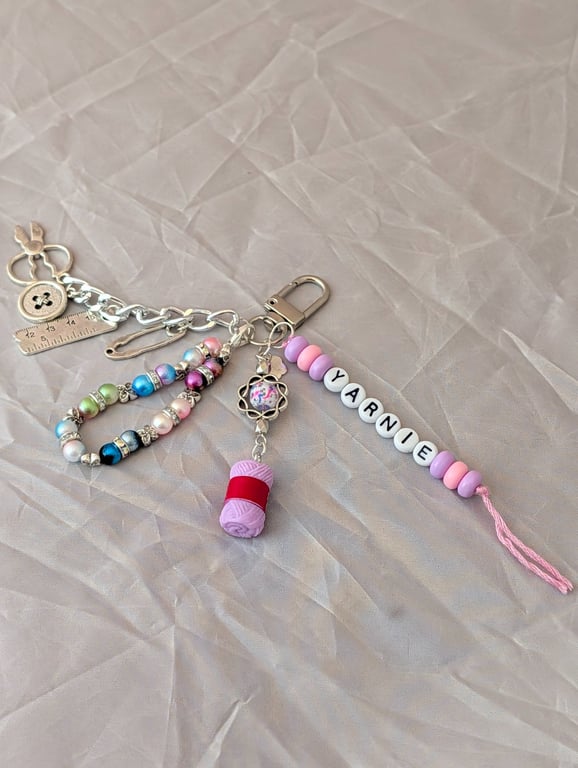 'Yarnie' Bag charm, multi strand, needlework, crochet, knitting, keyring 