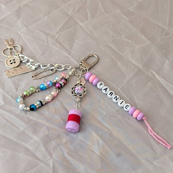 'Yarnie' Bag charm, multi strand, needlework, crochet, knitting, keyring 
