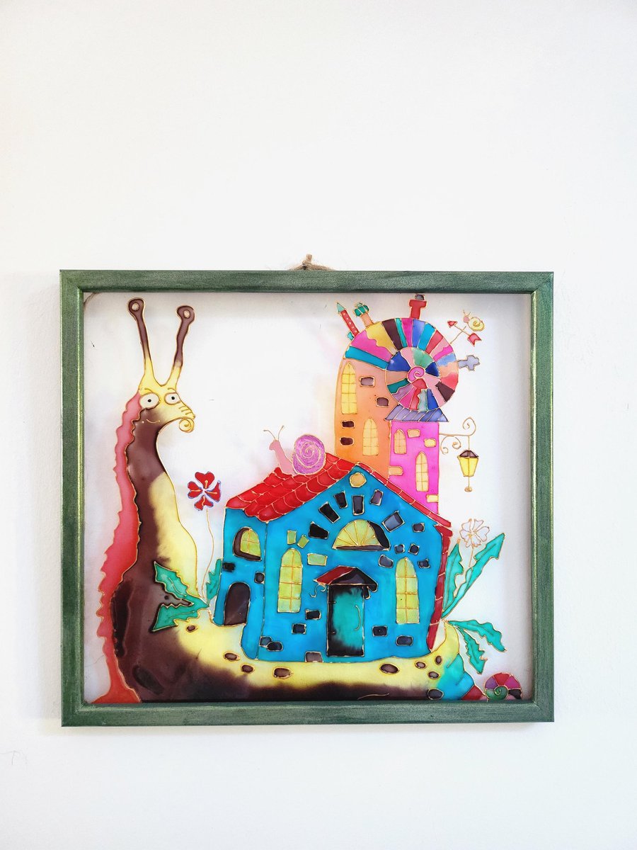 Kids room decor Hand Painted Glass Art Painting wall art Framed Unique Handmade